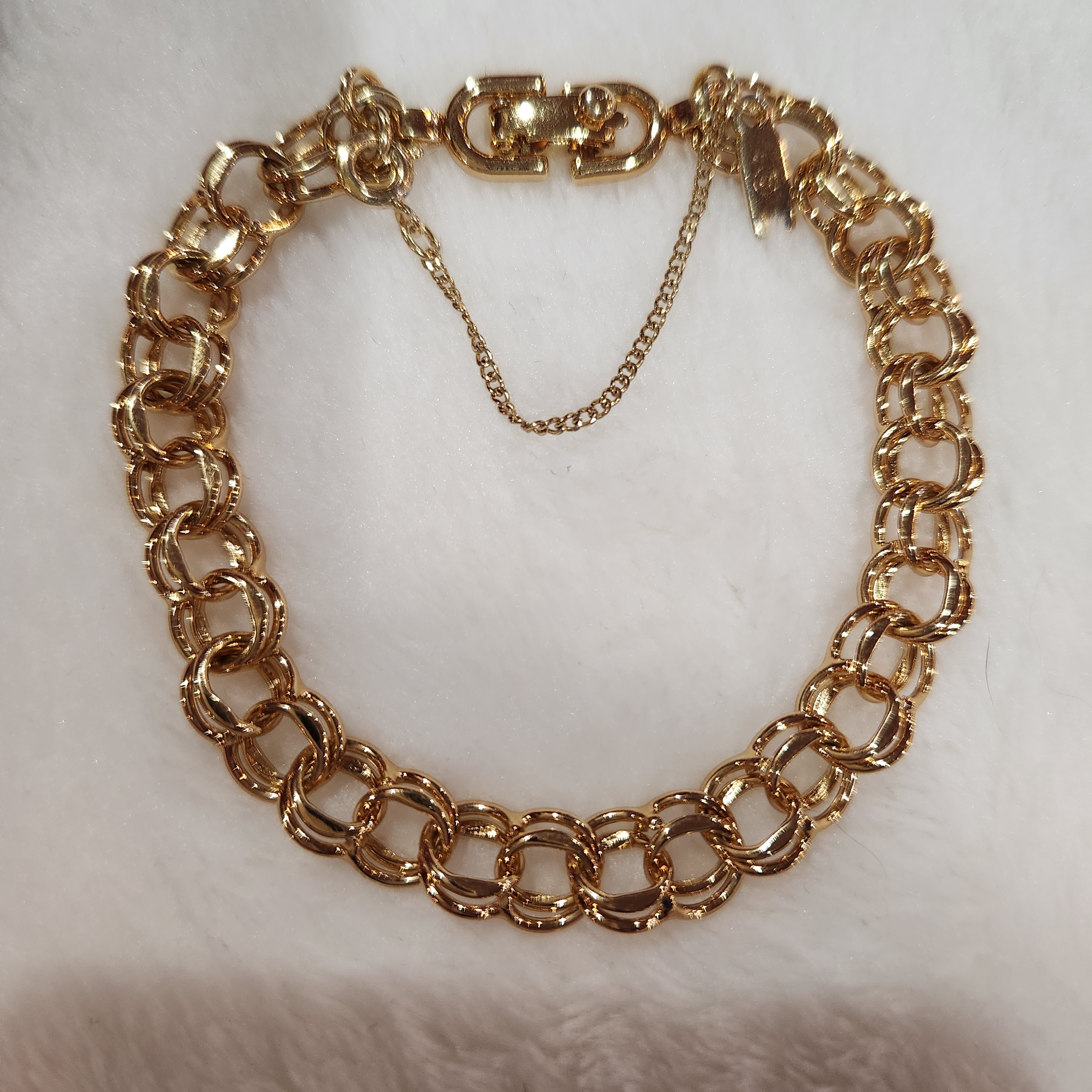 Monet Double Link Chain Gold Tone Bracelet W/Safety Chain